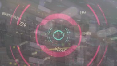 Kapsam taramasında veri işleme animasyonu. Küresel çevrimiçi kimlik, iş, hesaplama, veri işleme ve bağlantılar konsepti dijital olarak oluşturuldu.