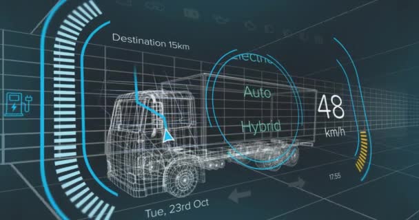 Animace Modelu Vozu Digitálním Rozhraním Zpracováním Dat Globální Elektrotechnický Automobilový — Stock video