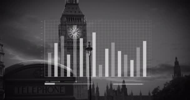 Animación Del Procesamiento Datos Financieros Sobre Paisaje Urbano Londres Negocios — Vídeo de stock