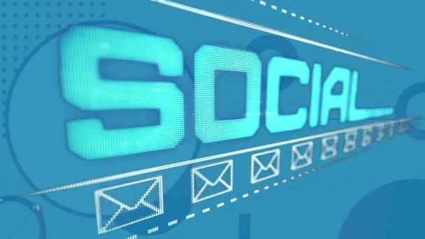 Animation Message Icons Social Networking Text Abstract Shapes Blue Background — Stock Video