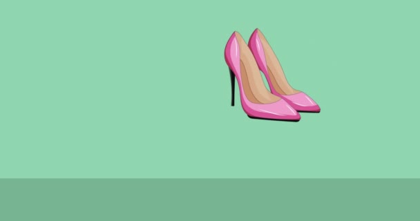 Анимация Розового Значка Высоких Каблуках Зеленом Черном Фоне Мода Иконки — стоковое видео
