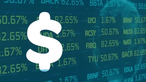 Animace Symbolu Dolaru Nad Zpracováním Finančních Údajů Modrém Pozadí Globální — Stock video