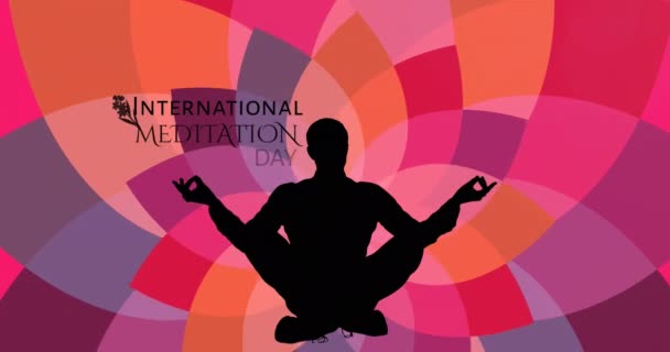 Animation Bannière Texte Journée Méditation Silhouette Homme Pose Yoga Sur — Video