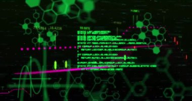 Dünya haritasında finansal veri işleme animasyonu. Küresel iş, finans, hesaplama, veri işleme ve bağlantılar konsepti dijital olarak oluşturulmuş video.