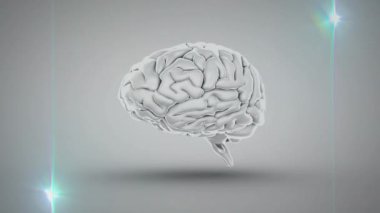 Dijital insan beyninin animasyonu ve mercek parlamaları soyut arka planda. Dijital olarak üretilmiş, hologram, illüstrasyon, aydınlanma, anatomi, yapay zeka ve teknoloji konsepti.