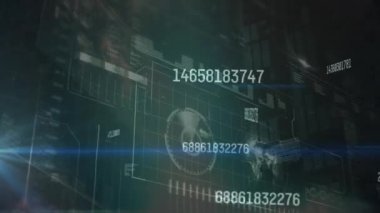 Dünya üzerinde artan sayıların animasyonu, grafikler, DNA sarmalları, soyut arkaplana çubuklar yükleme. Dijital olarak üretilmiş, hologram, küreselleşme, rapor, iş, büyüme, molekül, sağlık.