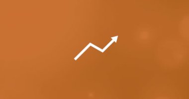 Turuncu arka planda benekli beyaz ok animasyonu. İş, finans ve veri işleme kavramı dijital olarak oluşturulmuş görüntü.