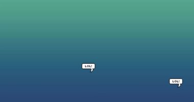 Lol konuşma baloncuklarının animasyonu mavi arkaplan üzerinde kopyalama alanı olan simgeler oluşturur. Sosyal medya ve dijital arayüz konsepti dijital olarak oluşturulmuş video.