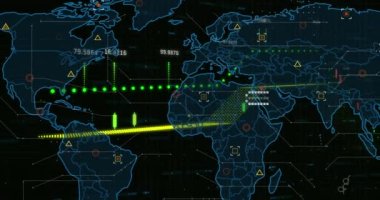 Siyah arkaplan üzerinde numaralar olan haritanın animasyonu. Dijital olarak üretilen hologram, illüstrasyon, küresel, iş dünyası, büyüme, rakamlar, soyut ve teknoloji kavramı.