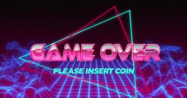 Neon çizgileri ve desenler üzerinden oyunun animasyonu. Küresel video oyunu, veri işleme ve dijital arayüz kavramı dijital olarak oluşturuldu.