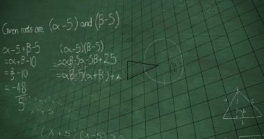Animation of mathematical equations on green background. Global business and digital interface concept digitally generated video.