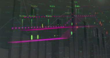 Dünya haritasında finansal veri işleme animasyonu. Küresel iş, finans, hesaplama, veri işleme ve bağlantılar konsepti dijital olarak oluşturulmuş video.