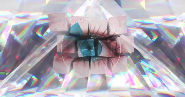 Animation Scope Scanning Cubes Eye Glowing Crystals Abstract Background Pattern — Stock Video