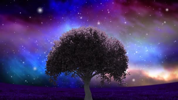 用云彩和星星使树木在天空中生长 摘要背景与自然概念数字生成视频 — 图库视频影像