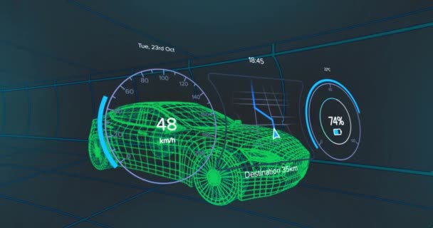 Animacja Modelu Samochodu Interfejsem Cyfrowym Przetwarzaniem Danych Globalny Przemysł Samochodowy — Wideo stockowe