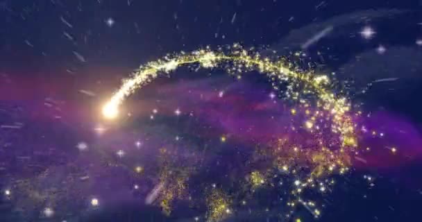 Animation Von Prisma Und Sternschnuppe Über Sternen Und Blauem Hintergrund — Stockvideo