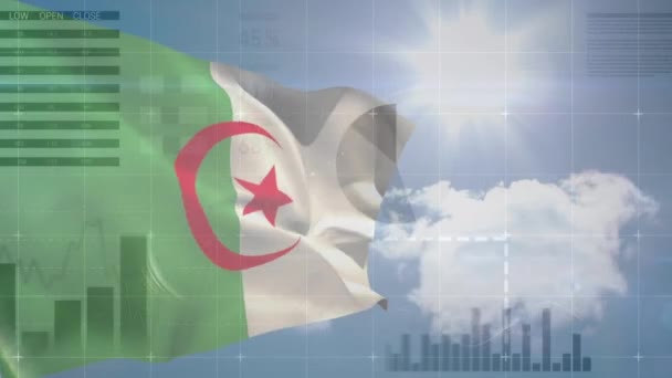 Κινούμενα Σχέδια Επεξεργασίας Δεδομένων Και Σημαία Της Αλγερίας Πάνω Από — Αρχείο Βίντεο