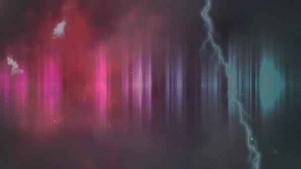 Siyah Arkaplandaki Noktalara Karşı Çok Renkli Ses Dalgaları Üzerinde Yıldırım — Stok video