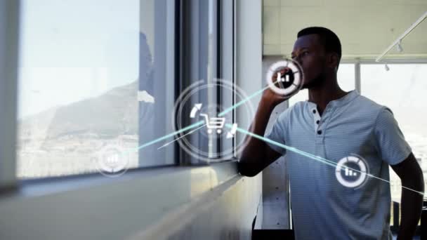 Animatie Van Afrikaanse Amerikaanse Man Praten Smartphone Het Netwerk Van — Stockvideo