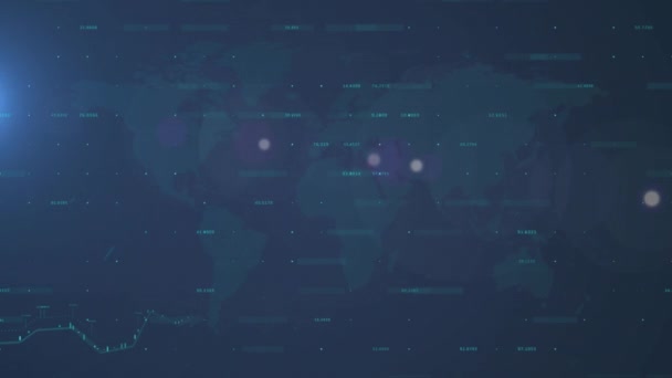 Animazione Punti Luce Mappa Del Mondo Elaborazione Dati Sfondo Nero — Video Stock