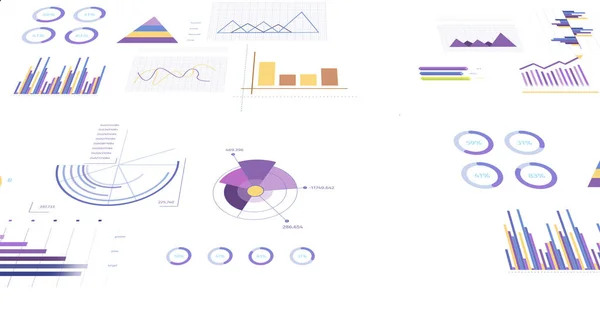 stock image Image of colourful graphs and data processing on white background. Global business and digital interface concept digitally generated image.