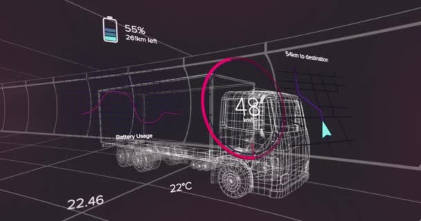 Animáció Modell Autó Digitális Interfész Adatfeldolgozás Globális Elektromosautó Ipar Vállalkozások — Stock videók