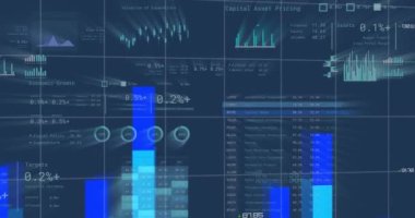Animation of financial data processing over world map. Global business, finances, computing and data processing concept digitally generated video.