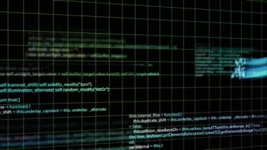 Finansal veri işleme ve şebeke üzerinde ikili kodlama animasyonu. Küresel iş, finans, hesaplama ve veri işleme kavramı dijital olarak oluşturulmuş video.