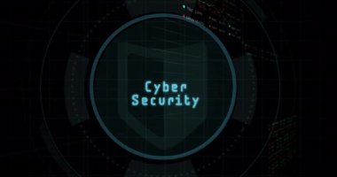 Siyah arkaplan üzerinde asma kilit dijital simge ve veri işleme animasyonu. Küresel bulut hesaplama, dijital arayüz ve veri işleme kavramı dijital olarak oluşturulmuş video.