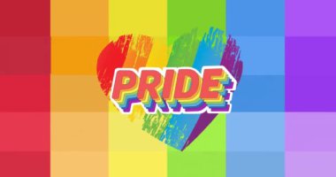 Kalp ve gökkuşağı çizgileri üzerinde gurur metninin animasyonu. Gurur, lgbt ve eşitlik kavramı dijital olarak oluşturulmuş video.