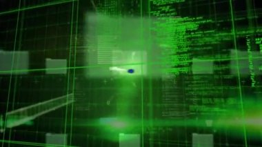 Veri işleme ve asma kilit üzerinden metin başlatma canlandırması. Küresel iş ve dijital arayüz kavramı dijital olarak oluşturulmuş video.