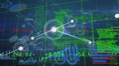 Animation of network of connections over data processing on blue background. Global business and digital interface concept digitally generated video.