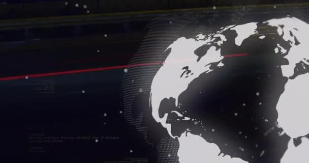 Animación Globo Procesamiento Datos Sobre Fondo Negro Negocios Globales Finanzas — Vídeos de Stock