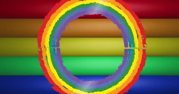 Animation Queer Text Rainbow Circles Rainbow Stripes Colours Moving Seamless — Stock Video