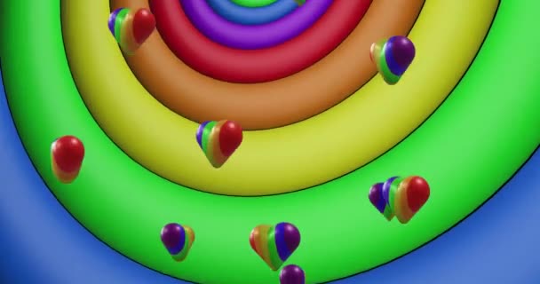 Κινούμενα Σχέδια Καρδιών Ουράνιου Τόξου Κύκλους Ουράνιου Τόξου Και Χρώματα — Αρχείο Βίντεο