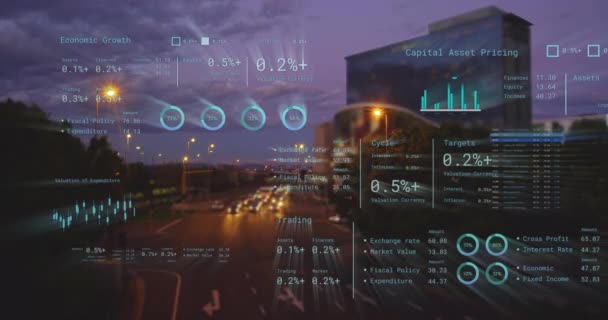 城市金融数据处理的动画化 全球网络 计算和数据处理概念 — 图库视频影像