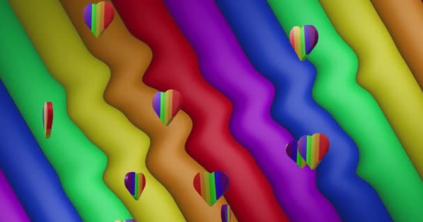 Animazione Cuori Arcobaleno Strisce Arcobaleno Colori Che Muovono Loop Senza — Video Stock