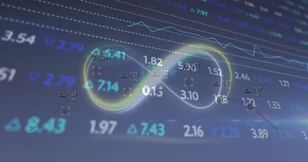 Animación Infinito Símbolo Procesamiento Datos Financieros Sobre Fondo Azul Negocios — Vídeos de Stock