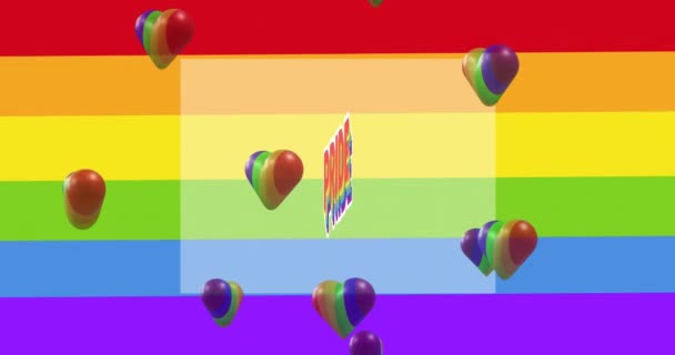 虹の心と虹の背景にネオンの誇りのテキストのアニメーション プライド Lgbtqと平等の概念デジタル生成ビデオ — ストック動画