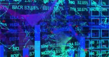 Animation of financial data processing over connections. Global business, finances, computing and data processing concept digitally generated video.
