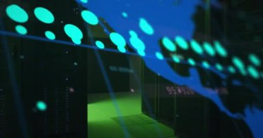 Animation of data processing over computer servers. Global business, finances, computing and data processing concept digitally generated video.