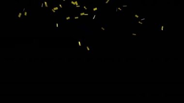 Siyah arka plandan düşen altın konfetilerinin animasyonu. Kutlama ve parti konsepti dijital olarak oluşturulmuş video.