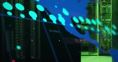 Animation of data processing over computer servers. Global business, finances, computing and data processing concept digitally generated video.