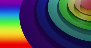 Gökkuşağı arka planında hareket eden renkli dairelerin animasyonu. Renkler, desen, gökkuşağı ve soyut arkaplan kavramı dijital olarak oluşturulmuş video.