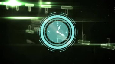 Saat üzerinde DNA sarmalı ve soyut arka planda bilgisayar dili animasyonu. Dijital olarak üretilmiş, hologram, kodlama, molekül, tıbbi, sağlık, illüstrasyon ve teknoloji konsepti.