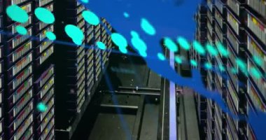 Animation of data processing over computer servers. Global business, finances, computing and data processing concept digitally generated video.