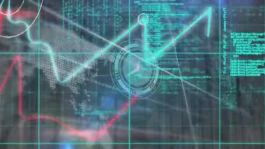 Zaman ilerledikçe finansal veri işleme animasyonu. Küresel iş, finans, hesaplama ve veri işleme kavramı dijital olarak oluşturulmuş video.