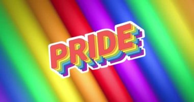 Gökkuşağı çizgileri ve renklerinin üzerinde kusursuz döngü üzerinde gurur metninin animasyonu. Gurur ayı, lgbtq, insan hakları ve eşitlik kavramı dijital olarak oluşturulmuş video.