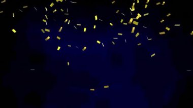 Siyah arka plandan düşen altın konfetilerinin animasyonu. Kutlama ve parti konsepti dijital olarak oluşturulmuş video.