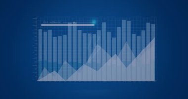 Animation of financial data processing over blue background. Global business, finances, computing and data processing concept digitally generated video.